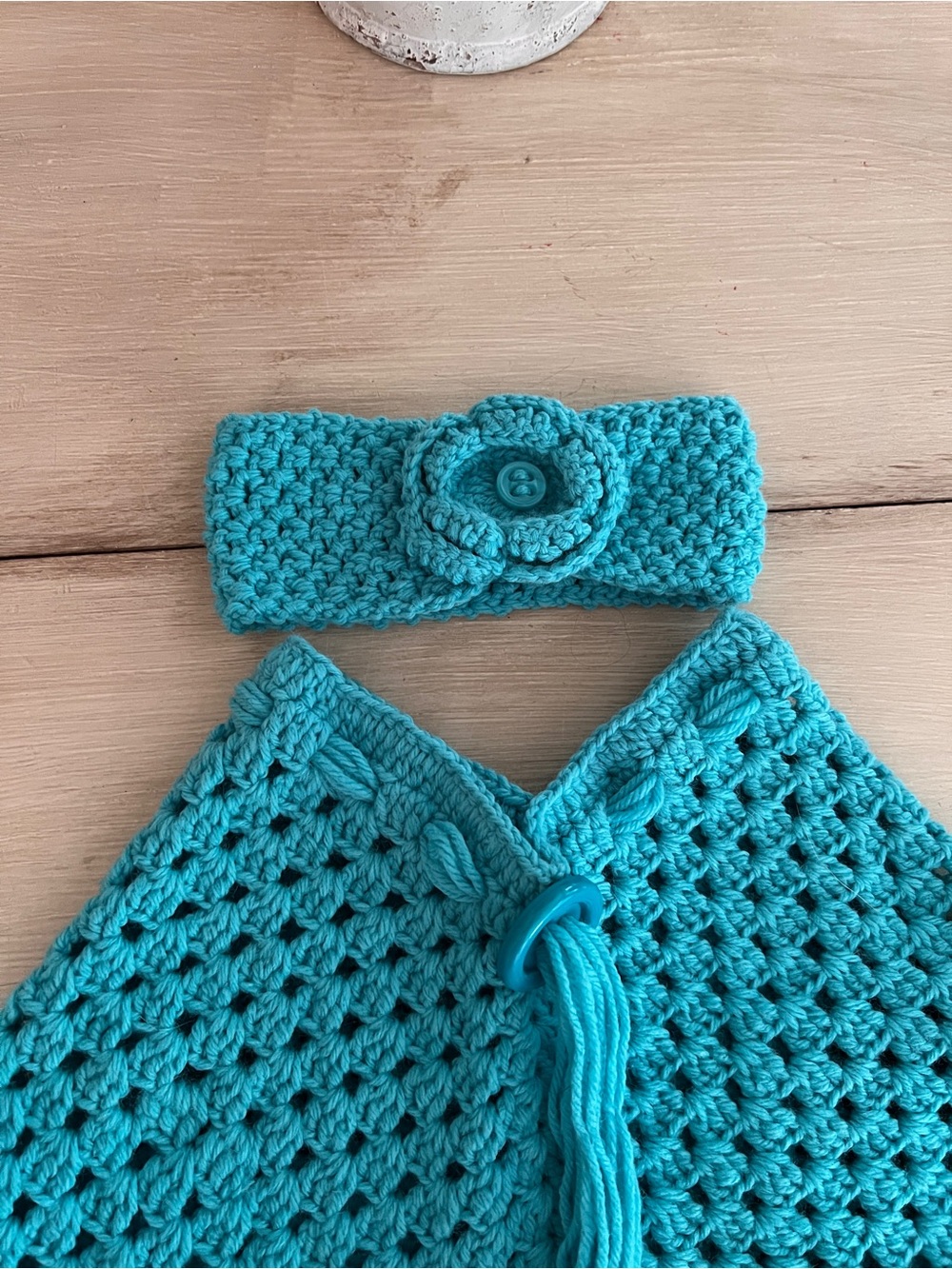 Handmade Teal Crochet Kids Poncho & Headband Set - Picture 2 of 9